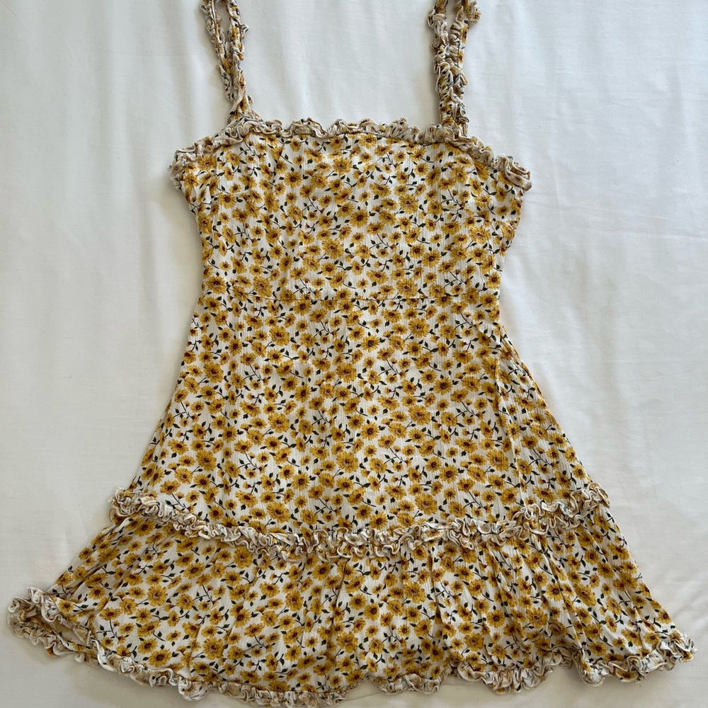 Floral sunflower print chiffon flowy mini dress